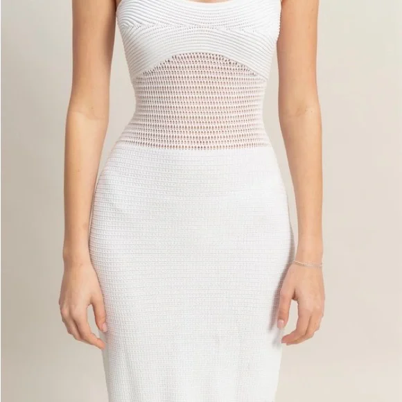 Sleeveless White Crochet Midi Dress - Picture 3 of 3